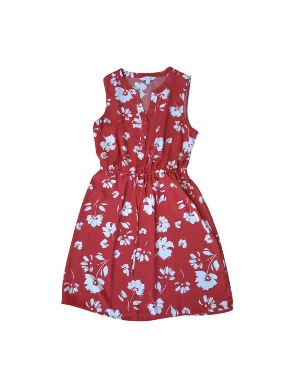 Hawthorn Womens Floral Dress Sleeveless Elastic Waist V Neck (M) orange, White
